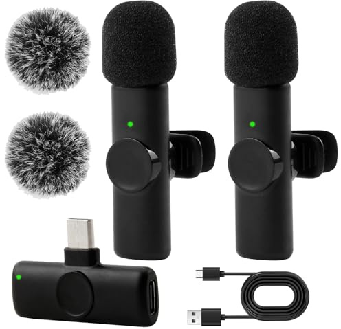 Wireless Lavalier Microphone USB C Clip-On Lapel Mic for iPhone 17/16/15 Android Mini Podcast Mic USB C with Noise Cancelling Crystal Clear Sound Plug and Play for YouTube TikTo, Vlogging