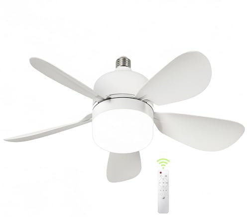 LEDUNI Ventilador de Techo con Bombillas LED E27 21W MOTOR DC 9W +LUZ LED 12W, 6 Aspas, Con mando a distancia, Silencioso, Velocidad, Brillo y Temperatura de Color Ajustable 1080lm