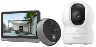 EZVIZ Judas de Porte et Camera Surveillance Kit, Visiophone Connecté Interphone Vidéo, Judas Numerique 4.3’’ Écran Tactile Batterie 4600mAh Detection Humaine Audio Bidirectionnel,CP4 1080P et CP1 Pro