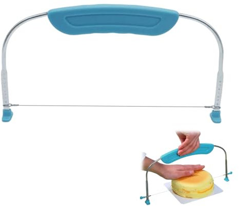 Taglierina per torte, regolabile, in acciaio inox, con filo, per torte a strati, accessori da cucina, per feste di compleanno (blu)