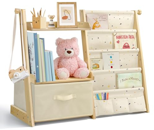wooshwa Libreria Montessoriana per Bambini Bambina, Scaffale per Giocattoli, Legno Massiccio Montessori Scaffale Libreria 85 * 69.5 * 34.5cm - Terrazzo