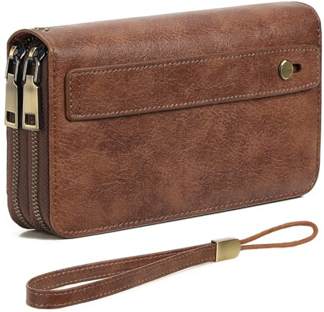 GAEKEAO Portemonnaie Damen Geldbörse Damen Gross, Geldbeutel Doppel Reißverschluss mit RFID-Blockierung, Portmonee mit Viel Kartenfächer