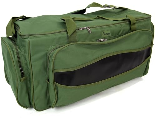 Actiaspet XXL Insulated Carp Fishing Tackle Bag Large Green Padded Carryall with Shoulder Strap & Pockets, 83cm x 35cm x 35cm