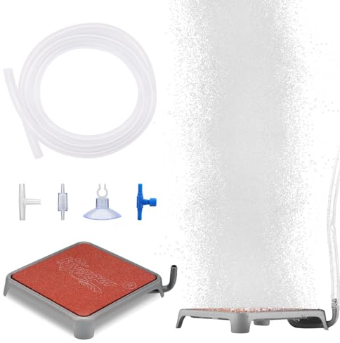 hygger Sprudelstein für Aquarium, Luftausströmer Aquarium Luftstein, Aquarium Ausströmer Sauerstoffstein Sprudler Set, Rot, Quadratisch Geformt, mit alle Zubehör, 82mm