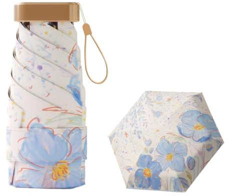 Meichoon UPF50+ UV Protection Compact Lightweight Travel Umbrella Mini Portable Windproof Strong Waterproof Folding Sun Parasol Fashionable Flower Design for Women