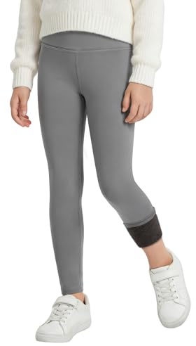 Baogaier Filles Legging Sport avec Polaire, Couleur Unie Pantalon Taille Haute Elastique Pantaloni Sportivi da Ragazza Collants Enfants Vêtements pour Jogging Fitness Danse 11-12 Ans, Noir