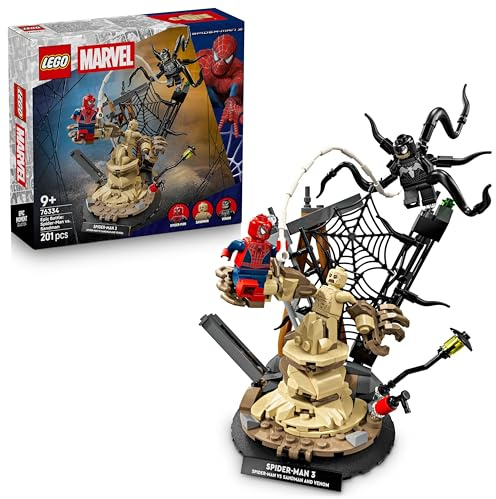 LEGO ǀ Marvel Le Combat Légendaire Entre Spider-Man et Sandman - Jouet de Super-Héros avec 3 Minifigurines Dont Venom - Chantier de Construction - Cadeau pour Garçon & Fans du Film dès 9 Ans 76334
