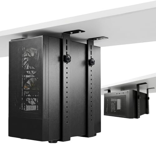 Supporto PC Sotto Scrivania Regolabile – Supporto per PC Fisso e Case Tower, supporta l'installazione verticale/orizzontale, Montaggio Sotto Tavolo, Carico 35 kg
