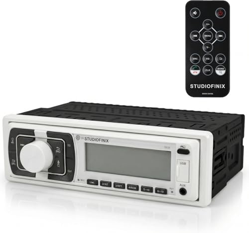 STUDIOFINIX Single Din Bluetooth 5.1 Marine Car Stereo Receiver, 240W Audio Head Unit with IR & APP Control, FM/AM Radio, Built-in Mic & EQ, USB/SD/AUX/MP3 for 12V Car Truck RV ATV UTV Boat(White)
