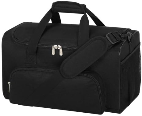 ZZY 25L Small Gym Duffle Bag, 17 inch, Black | Carry on Holdall with Multi Pockets for Sport Weekender Overnight Travel 43x22x25cm