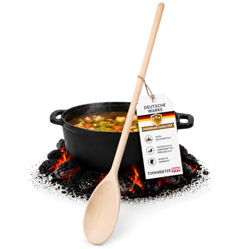 TOPANBIETER 999 Articoli da cucina in legno di faggio, cucchiaio da cucina extra lungo in legno, 80 cm, ovale, prodotto in UE, stabile e resistente al calore, ideale per grandi cucine e per la casa