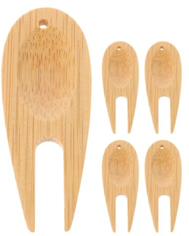 SOLUSTRE 5 Piezas Herramienta de Horquilla de Golf Marcador de Pelota de Golf Bambú Beige para Mantener el Césped y Facilitar la Inserción Accesorio para Divots