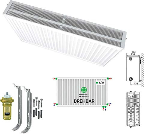 Belrad Typ 33 (Höhe x Breite) 300x2000 mm Universalheizkörper Kompakt & Ventilheizkörper Halter & Ventil - 6 Anschluss