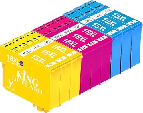 KING OF FLASH Replacement for Epson 18 18XL Ink Cartridges Compatible for Epson Expression Home XP-425 XP-422 XP-415 XP-412 XP-325 XP-322 XP-315 XP-312 XP-225 XP-215 XP-212 XP-405