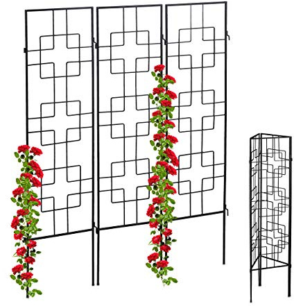 Relaxdays 12x Griglie per Piante Rampicanti, Pannelli da Piantare, 122 x 30,5 cm, Traliccio per Giardinaggio, Nero