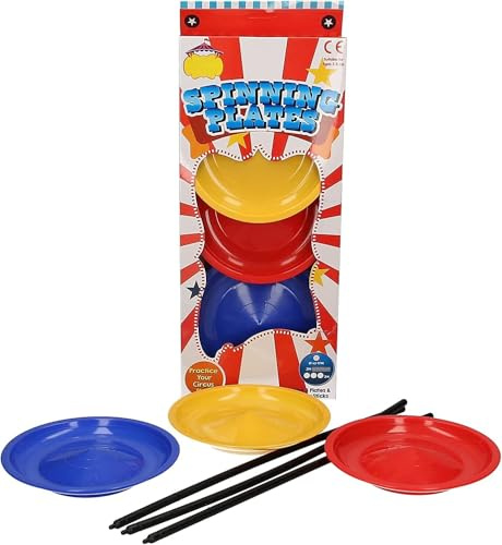 D.A.Y. Republic Set di 3 piatti rotanti con bastoncini, gioco da giocoleria classico per bambini e adulti