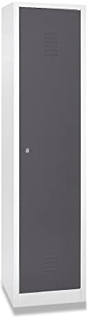 Schrank & Stuhl Spind – Metallspind mit einem Abteil in 180 x 41,5 x 50 cm, Schließfachschrank mit Hutboden & Zylinderschloss, Lieferung komplett montiert, Grau/Anthrazit