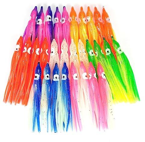 Piscorush Esca Luminosa a Forma di Calamaro, Esca Morbida in Plastica per Pesca al Traino, Set di Esca per Acqua Salata Multicolore 5 cm - 15 cm (Set di 7 Colori/30 Pezzi, 5 cm)
