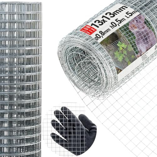 Drahtgitter feinmaschig 13x13 mm 0,8 mm – 0,5x5 m (50x500 cm) Wühlmausgitter Kaninchendraht Hasendraht Mäusegitter Volierendraht Rödeldraht Kaninchenzaun Metall Hasengitter – Lun Fix Gitter