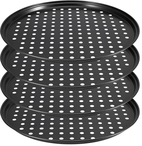 CECOMBINE 4 Pack 10 Inch Non Stick Pizza Tray, Perforated Baking Tray for Oven, Pizza Pans with Holes for Baking Pizza Home Kitchen, Round Pizza Baking Pan, Oven and Dishwasher Safe, Black