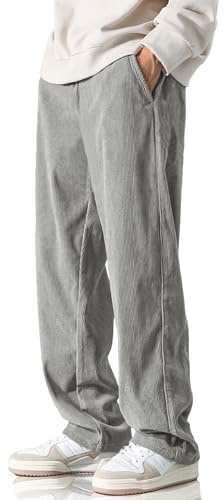 HOTake Pantalon décontracté en velours côtelé pour homme avec taille élastique et cordon de serrage, coupe ample