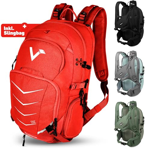 Valkental - Innovativer Rucksack mit perfekter Aufteilung (22L) Erweiterbares Volumen (Kein Schwitzen) Wanderrucksack, Trekkingrucksack, Fahrradrucksack & Outdoor Rucksack - Wasserfest & Reflektierend