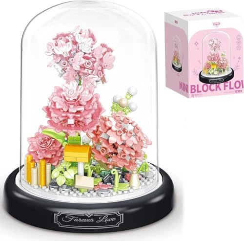 Kit de Blocs de Construction de Fleurs, Ensemble de blocs de construction de Artificielles à Faire Soi même Avec Housse Anti poussière, Bouquet de Fleurs Cadeau pour Adultes Adolescents (Œillet)