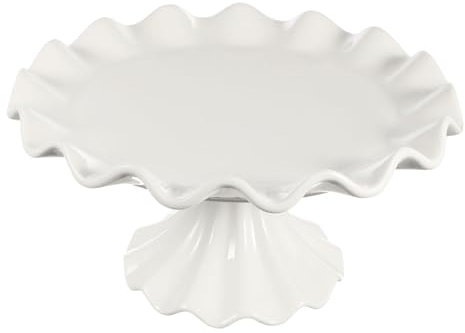 Holibanna Soporte Para Pasteles Pedestal Redondo 24 Cm De Cerámica Borde Ondulado, Estable y Seguro Para Exhibición y Almacenamiento Fiestas y Postres