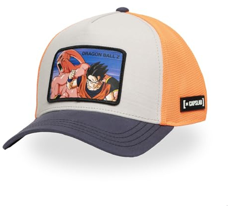 Gorra Hombre y Mujer, Gorra Trucker Dragon Ball, Ajustable por Snapback Talla TU Gris Oscuro/Beige/Naranja