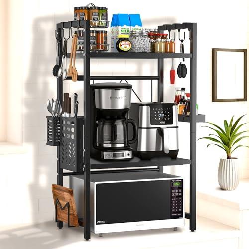 Unique Impression Expandable 3 Tier Microwave Shelf - 2 Shelves Microwave Stand For Kitchen Counter - Rack for Air fryer,Toaster and Coffee Machine - Kitchen Organiser Storage & Organisation