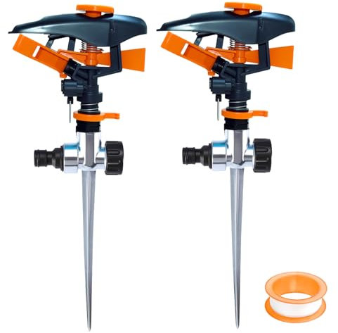 2 Pcs Asperseur Arrosage Rotatif, dellyy Arroseur a Pulsation Pelouse, Arroseur de Jardin Rotatif 360, Arrosage Jardin Sprinkler, pour Arroser Les Plantes de La Pelouse du Jardin
