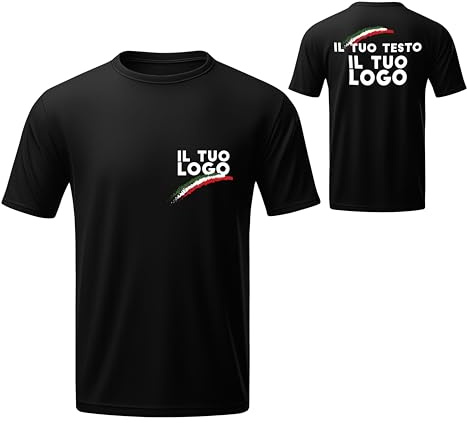 WORLD SELL T-Shirt Uomo/Donna Personalizzata Fronte e Retro – 100% Cotone – Made in Italy – Maglietta Personalizzabile con Testo, Logo o Immagine