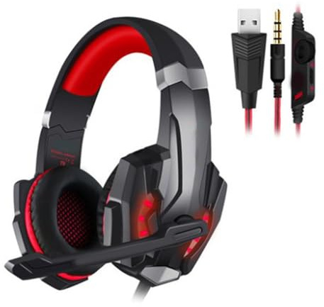 HOOLRZI Auriculares De Juego G9000 sobre Auriculares para La Oreja con Micrófono De Cancelación Ruido Y Luz Espuma Memoria Suave LED Micrófono Flexible