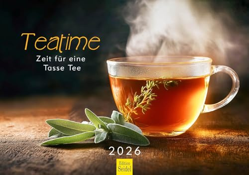 Utgåva Seidel Premium kalender Teatime Tid för en kopp te 2026 format DIN A3 Väggkalender avkoppling mint citron Chai pepparmynta ingefära örter kryddor Christian Müringer