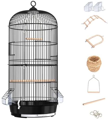 Large Round Bird Cage - Double-layer Travel Cage for Parrots, Cockatiels, Parakeets, and Canaries - Aviary Design with 8 Accessories