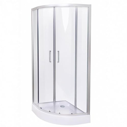 Belvit® Duschkabine Viertelkreis 80x80x200 cm mit Schiebetür und Duschwanne, 4 mm ESG Klarglas, verchromte Profile, Antikalk Nano Beschichtung, Eckmontage, Eckduschkabine