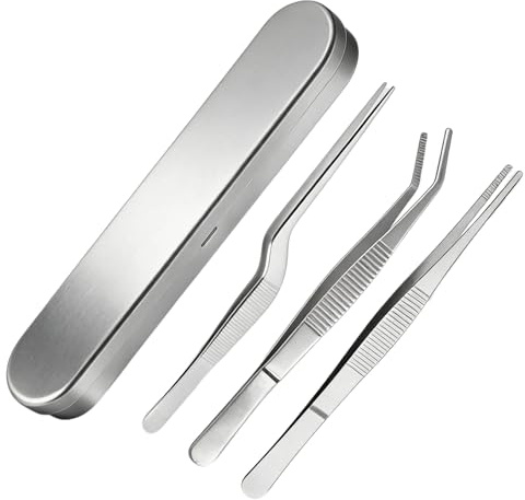 3 PCS Plant Tweezers Set with Storage Box,Long Stainless Steel Tweezers,Straight and Curved Precision Tweezer Multipurpose Bonsai Tools for Gardening,Bonsai,Reptile Feeding,Kitchen