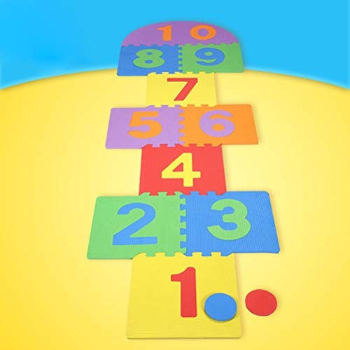 CFTGIW Juego de Estera de Rayuela para Niños, Azulejos Entrelazados de Espuma EVA Suave, Juego Familiar para Jardín Interior y Exterior, Juguetes de Espuma, Discos de Cuatro Piezas. Foam P Tapete