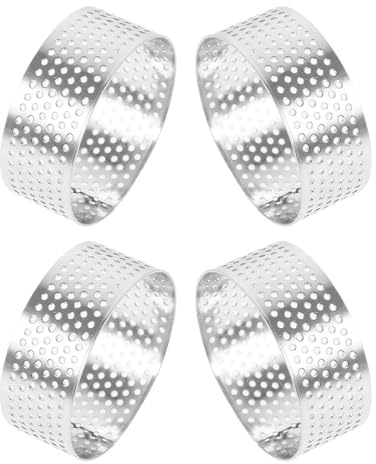 MUELODSIC 4 Piezas Aros de Tartas de Acero Inoxidable Perforados para Hornear Tartaletas y Mousse Moldes Redondos Resistentes y Uniformes para Postres Crujientes