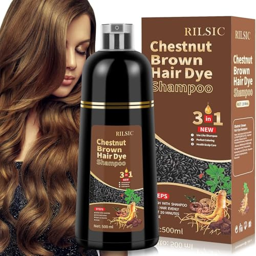 Hair Dye Shampoo 3 in 1, 500ML Colorante Nero per Donna Uomo,Colorante Capelli Istantaneo, Hair Color Shampoo - Naturale-per Capelli per Donna Uomo (Castano Marrone)