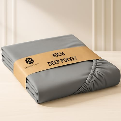 Imperial Rooms Single Bed Sheets Grey Bedding 30 Cm Deep Pocket 12 Inch Fitted Sheet Easy Care - Soft Brushed Microfiber Hotel Quality Anti-Wrinkle Shrinkage Breathable Fade-Resistant