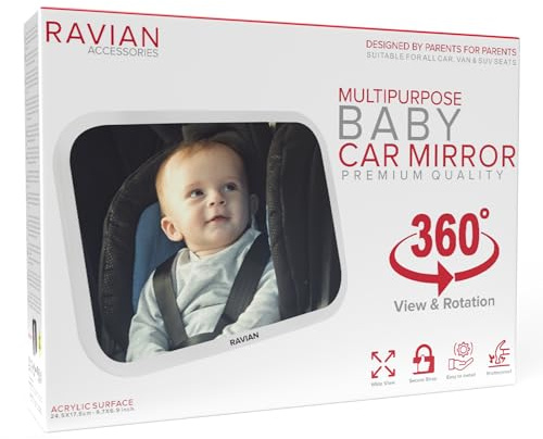 Espejo de coche para bebé para asiento trasero, elementos esenciales más seguros para recién nacidos con vista trasera, irrompible, ajustable para mirar hacia atrás, para bebés, niños y mascotas