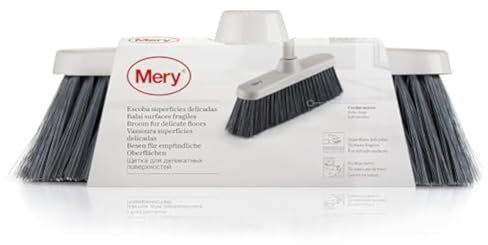 Mery | Escoba Superficies delicadas | Cepillo de Barrer | Cerdas Suaves | Atrapa Polvo | No Deja Ratro | Gris, 27x4,5x11 cm