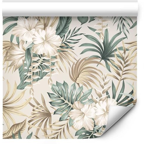 murando - Vlies Tapete Deko Panel Fototapete tropische Blätter Wanddeko 10 m Tapetenrolle Mustertapete Wandtapete modern design Dekoration - Palme Blumen b-B-0574-j-a