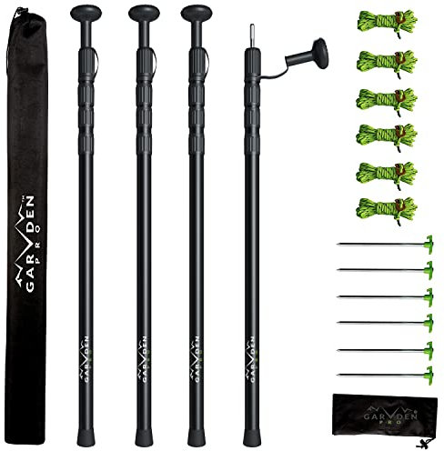 Set of 4 Telescoping Tarp Poles | Replacement Canopy Adjustable Aluminum Rods, Portable & Lightweight for Tent Fly, Awning, Outdoor Camping, Hiking, Backpacking & Rainfly + 6 Pegs & 6 Reflective Ropes