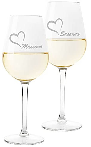 Colorfamily Coppia Calici Personalizzati Set da 2 calici Vino Personalizzati con Nome Innamorati - Bicchiere in Vetro 500 ml