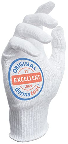 Baumwollhandschuhe, 1 Paar mit Elasthan, Weiche Textilhandschuhe aus Baumwolle mit engem Bündchen, Handschuhe aus Baumwolle, zur Dermatest: Sehr Gut - weiß