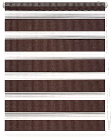 Lichtblick Doppelrollo Klemmfix ohne Bohren, Streifen, Blickdicht, Klemmträger-Montage, Sichtschutz, Wandmongtage, Deckenmontage, für Fenster und Türen Dunkelbraun,70 cm x 220 cm (B X L)