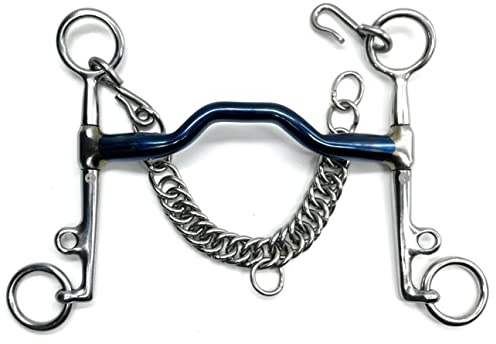 Ported Weymouth Pelham Blue Sweet Iron Horse Bit Snaffle Hook and Chain (6)
