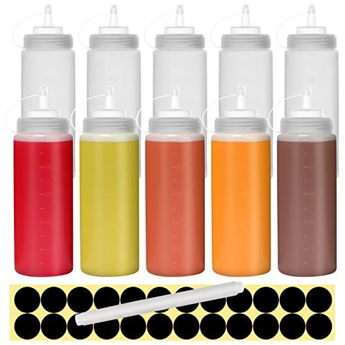 Happybase - Confezione da 10 bottiglie da spremere da 500 ml, in plastica, con misure per ketchup, barbecue, salse, sciroppo, condimenti